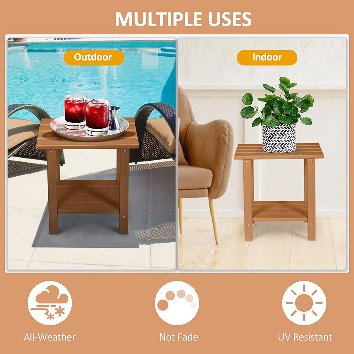 2-Tier HDPE Outdoor Side Table Rectangular Teak O219013
