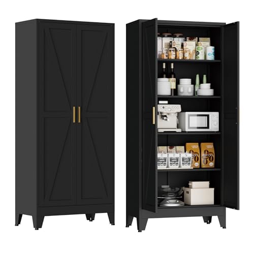 71" Metal Pantry Cabinet with 2 Doors and 4 Adjustable Shelves E360