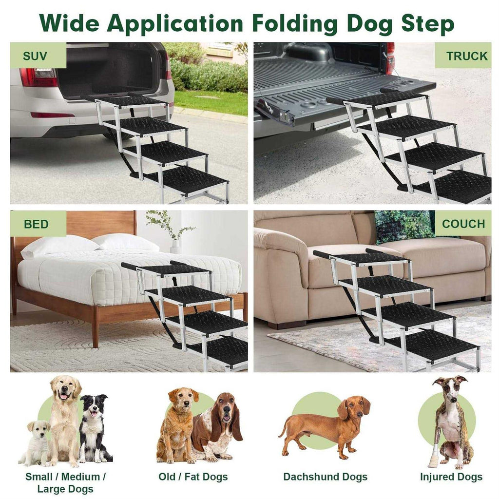 Extra Wide Foldable Dog Car Stairs with Nonslip Surface A915