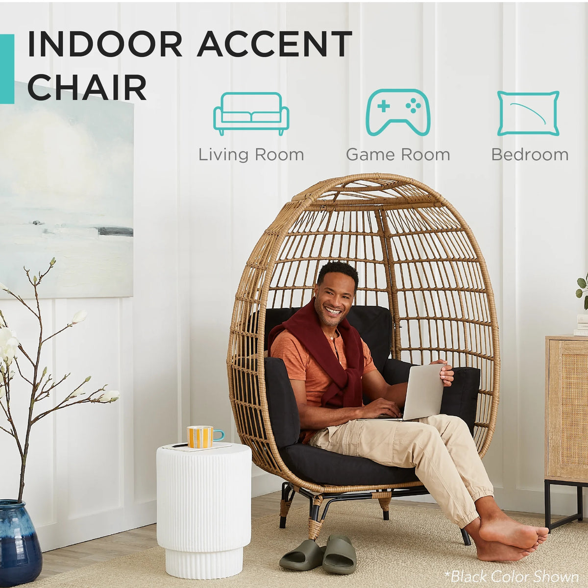 Oversized Wicker Egg Chair with Steel Frame R999