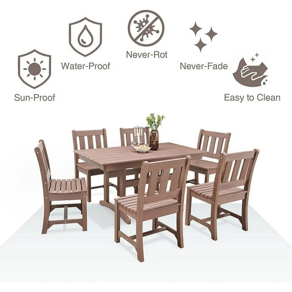 Brown 6-Person Poly Lumber Outdoor Dining Table J727