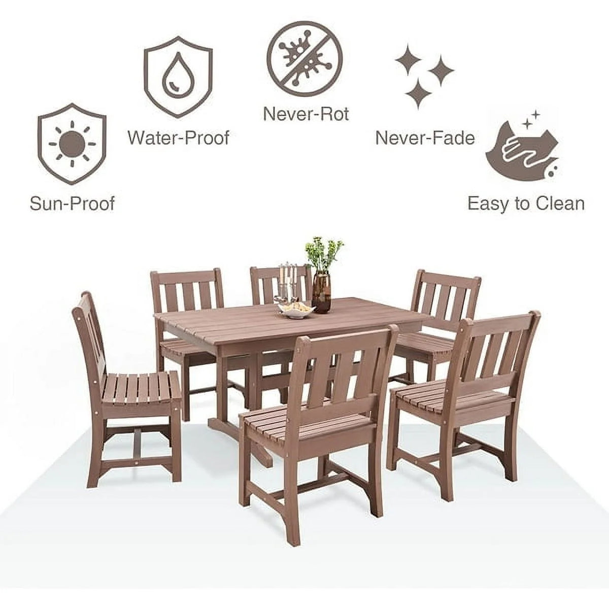 Brown 6-Person Poly Lumber Outdoor Dining Table J727