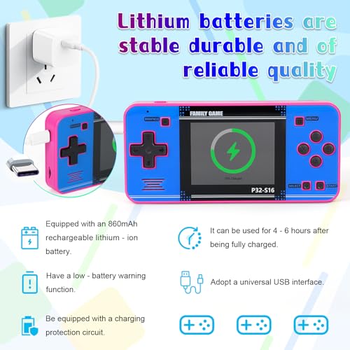 Handheld Game with 220 32-bit Video Games, 3.0” IPS Screen, Rechargeable Portable Mini Arcade H303525