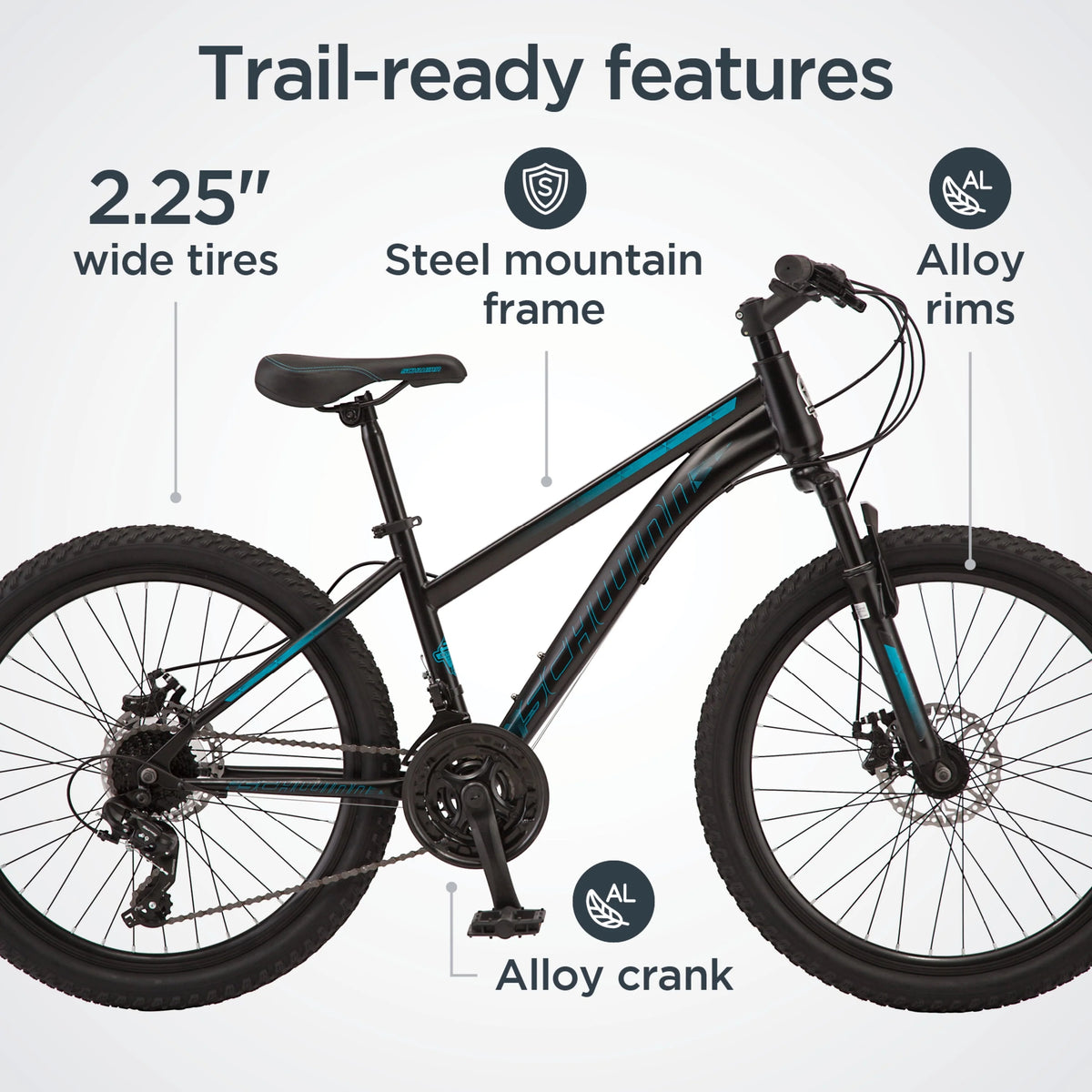 24-inch 21 Speeds Black Teal Mountain Bike D89543