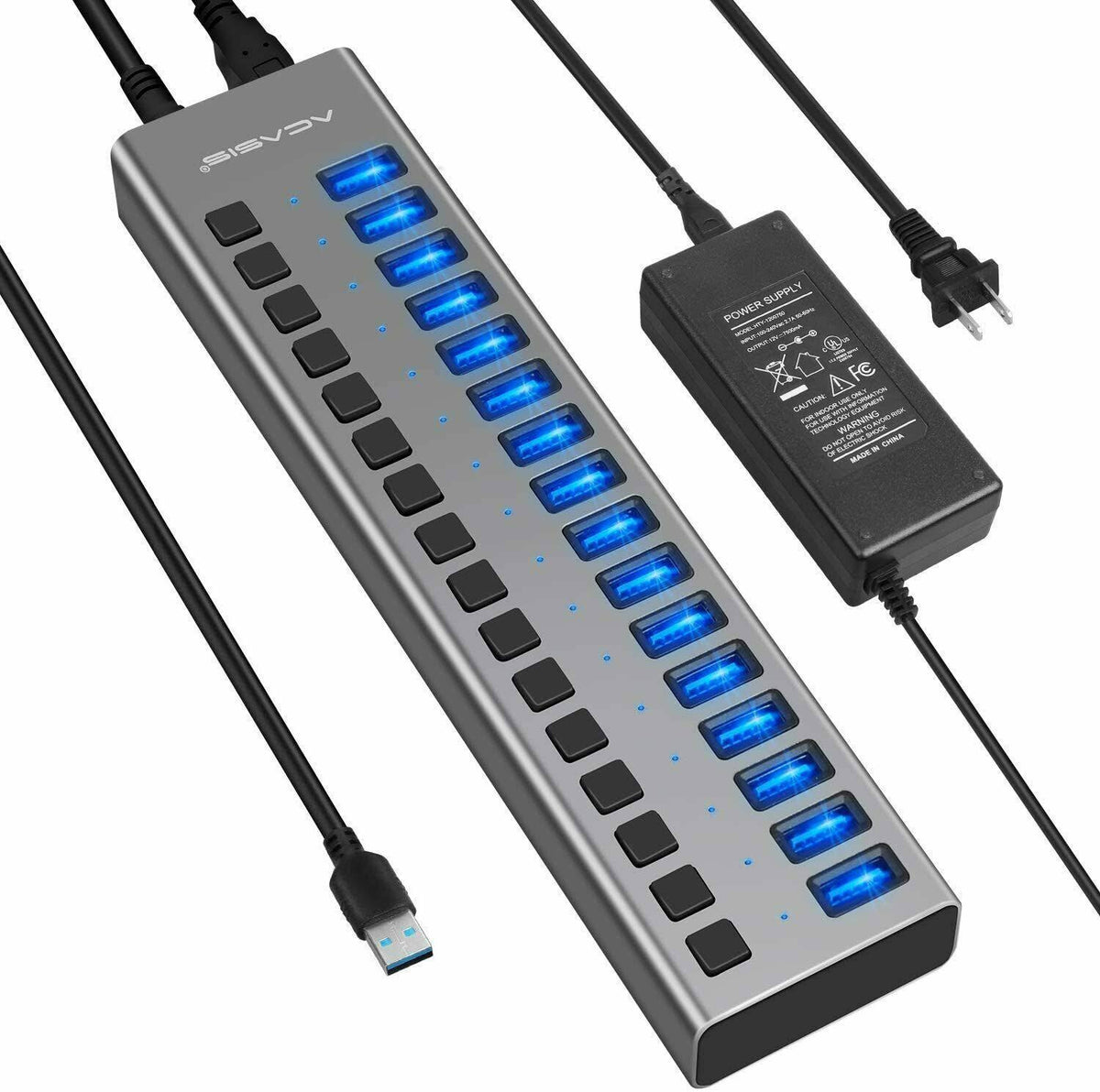 Powered USB Hub 16 Ports 90W USB 3.0 Data Hub G387075