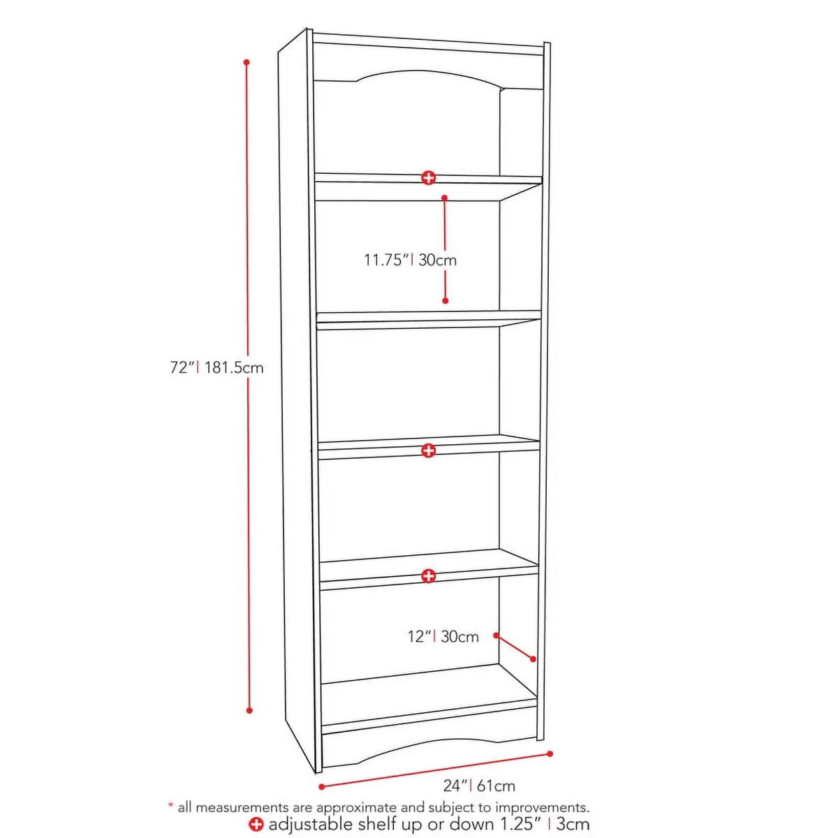 72" Tall Black Bookcase W3219