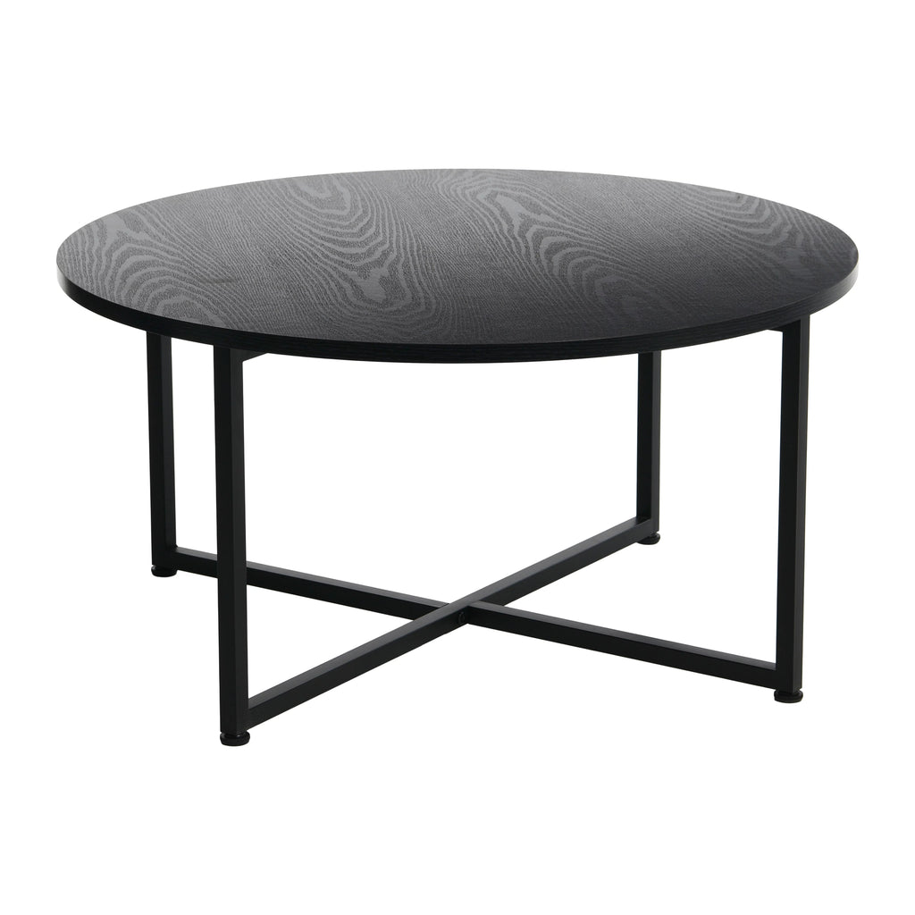 Round Coffee Table with Steel Frame and Faux Distressed Wood Finish L17716