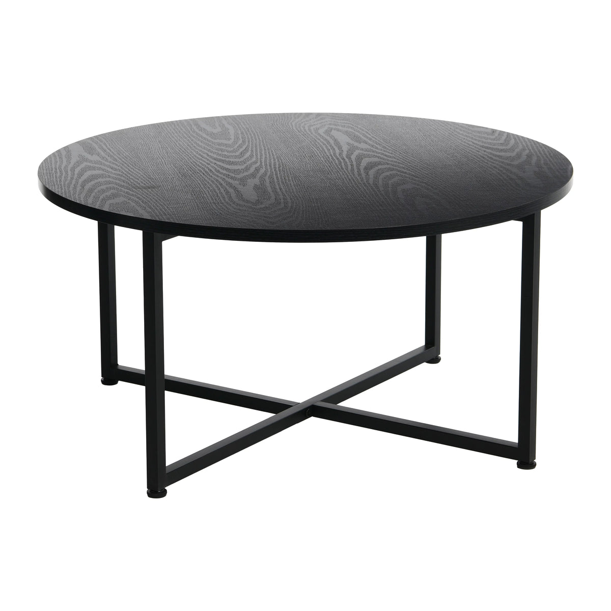 Round Coffee Table with Steel Frame and Faux Distressed Wood Finish L17716