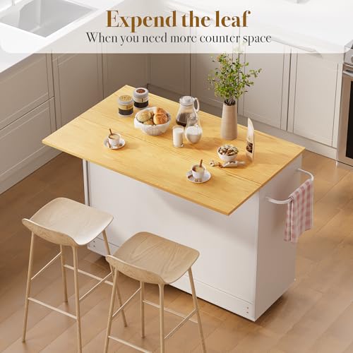 White Rolling Kitchen Island with Storage R5530