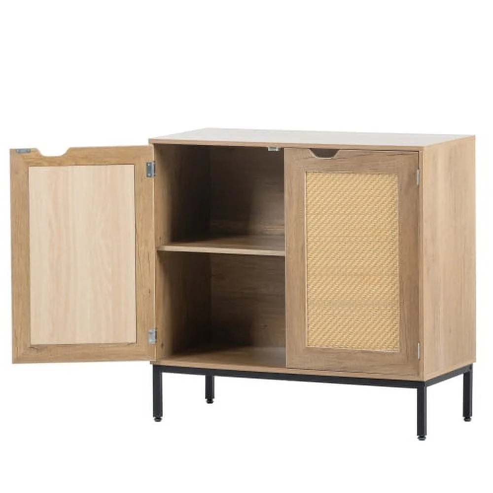 Rustic 2 Rattan Doors Natural Wood Storage Cabinet G751910