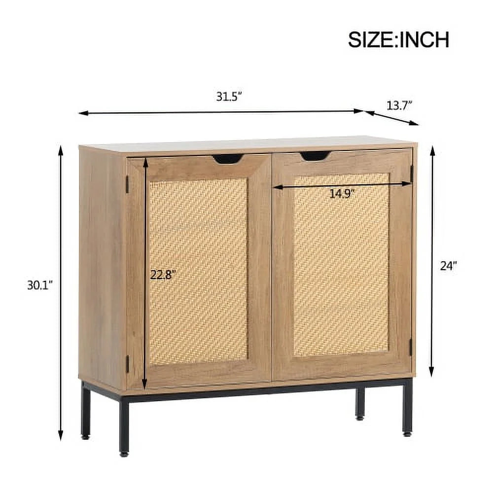 Rustic 2 Rattan Doors Natural Wood Storage Cabinet G751910