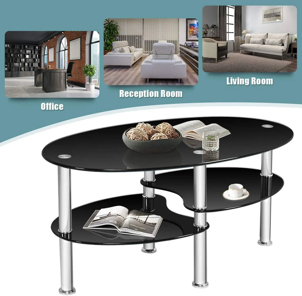 Black Oval Glass Coffee Table Q258