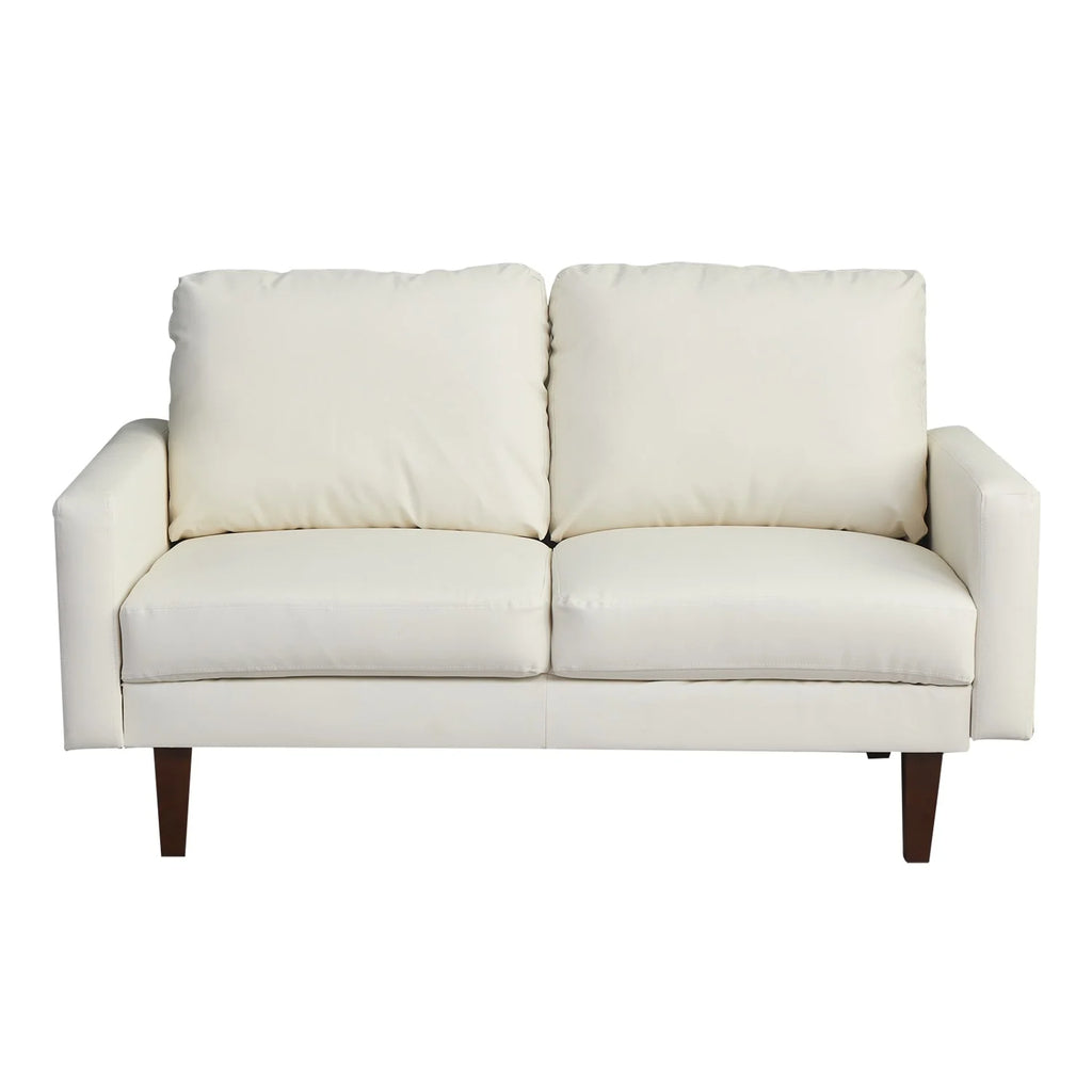 Beige Faux Leather Square Arm Loveseat D3490