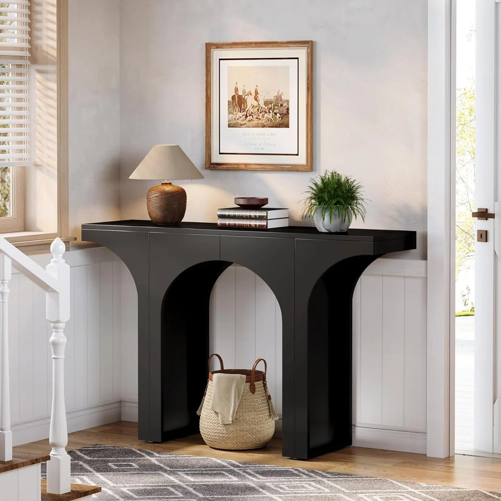 47 Inches Black Console Table with Arch Base U21089