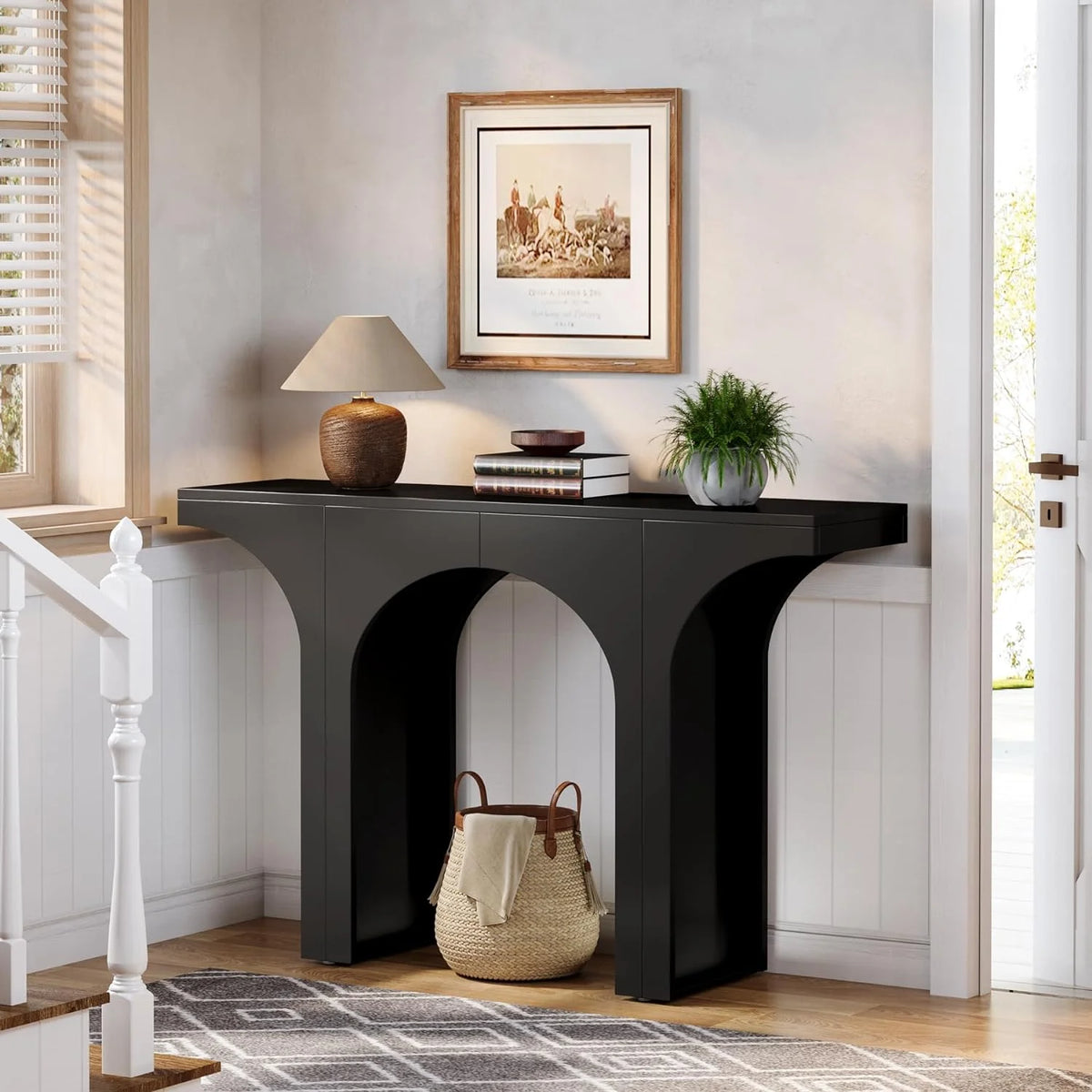 47 Inches Black Console Table with Arch Base U21089