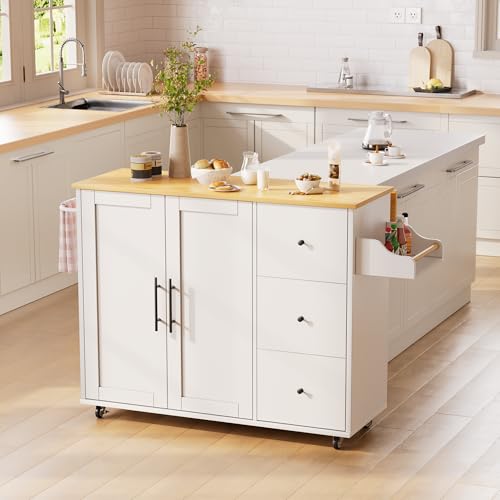 White Rolling Kitchen Island with Storage R5530