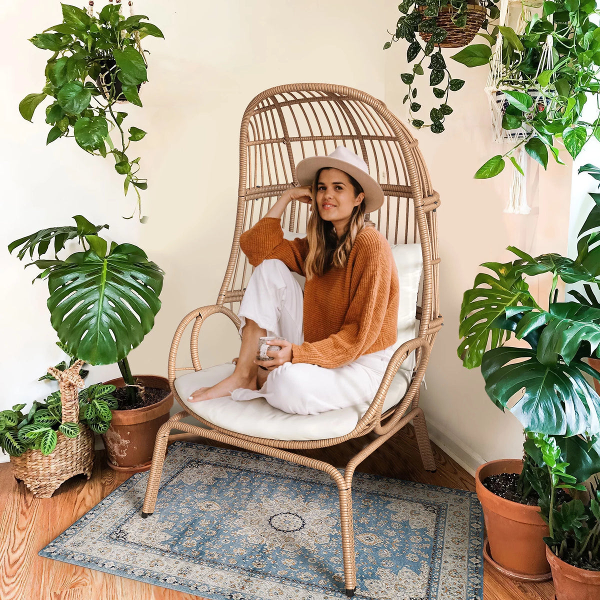Oversized Wicker Egg Chair with Steel Frame G613