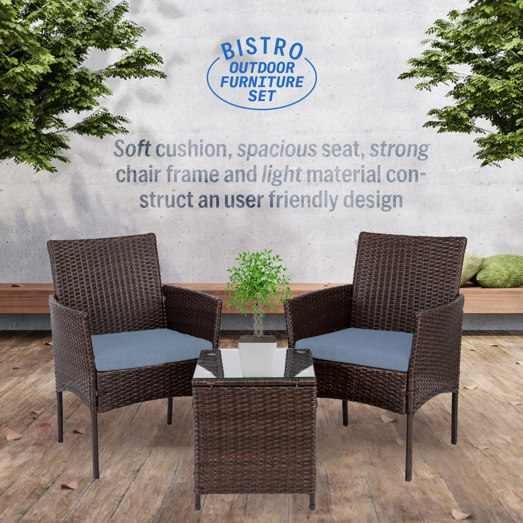 3 Piece Rattan Outdoor Furniture Set with Table O5930