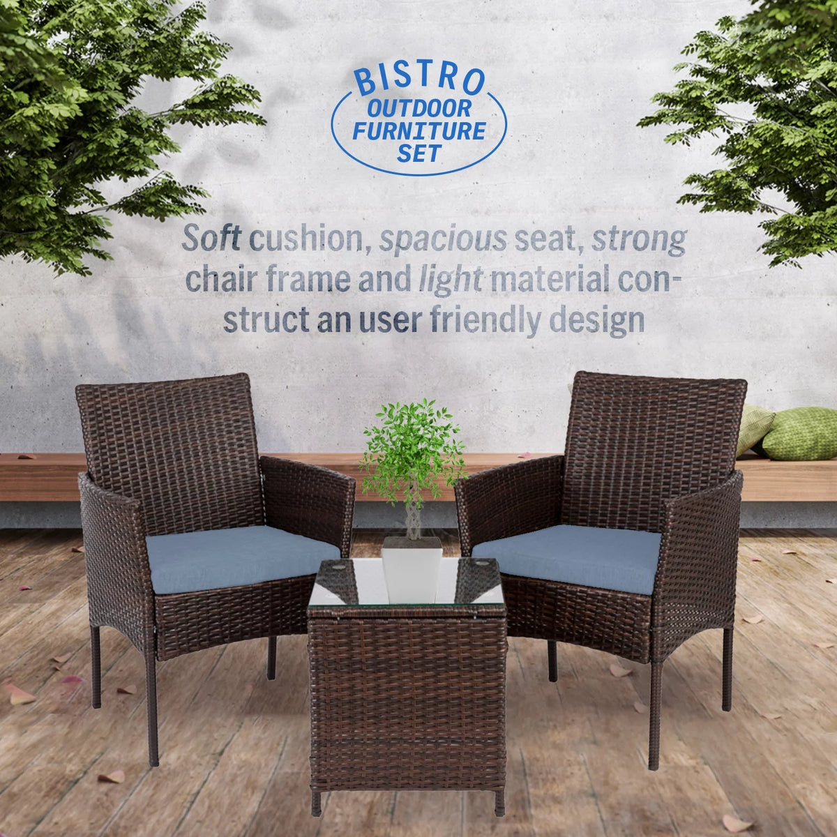 3 Piece Rattan Outdoor Furniture Set with Table O5930