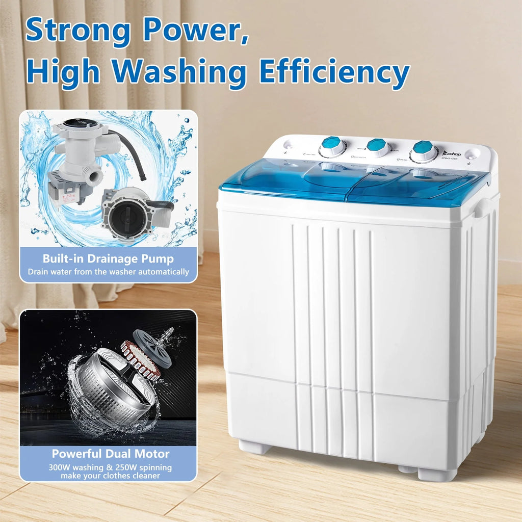 20LBS Portable Compact Twin Tub Washing Machine Washer Dryer, Blue X205