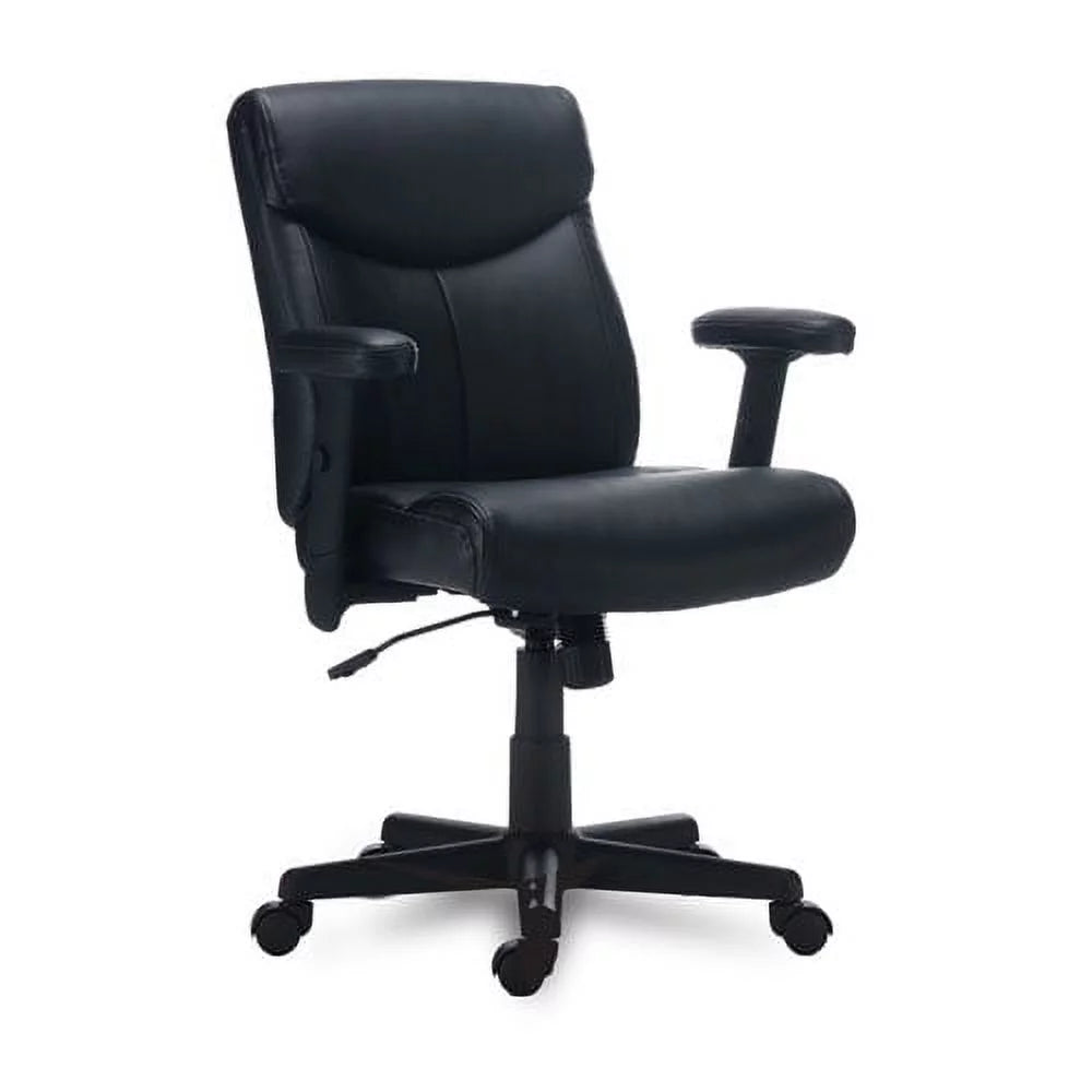 Black Leather Task Chair, 275 lb Capacity C200