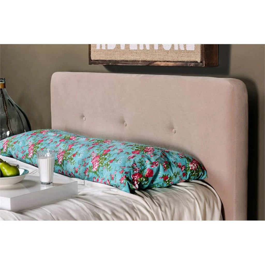 Beige Chenille Upholstered Queen Platform Bed K326706