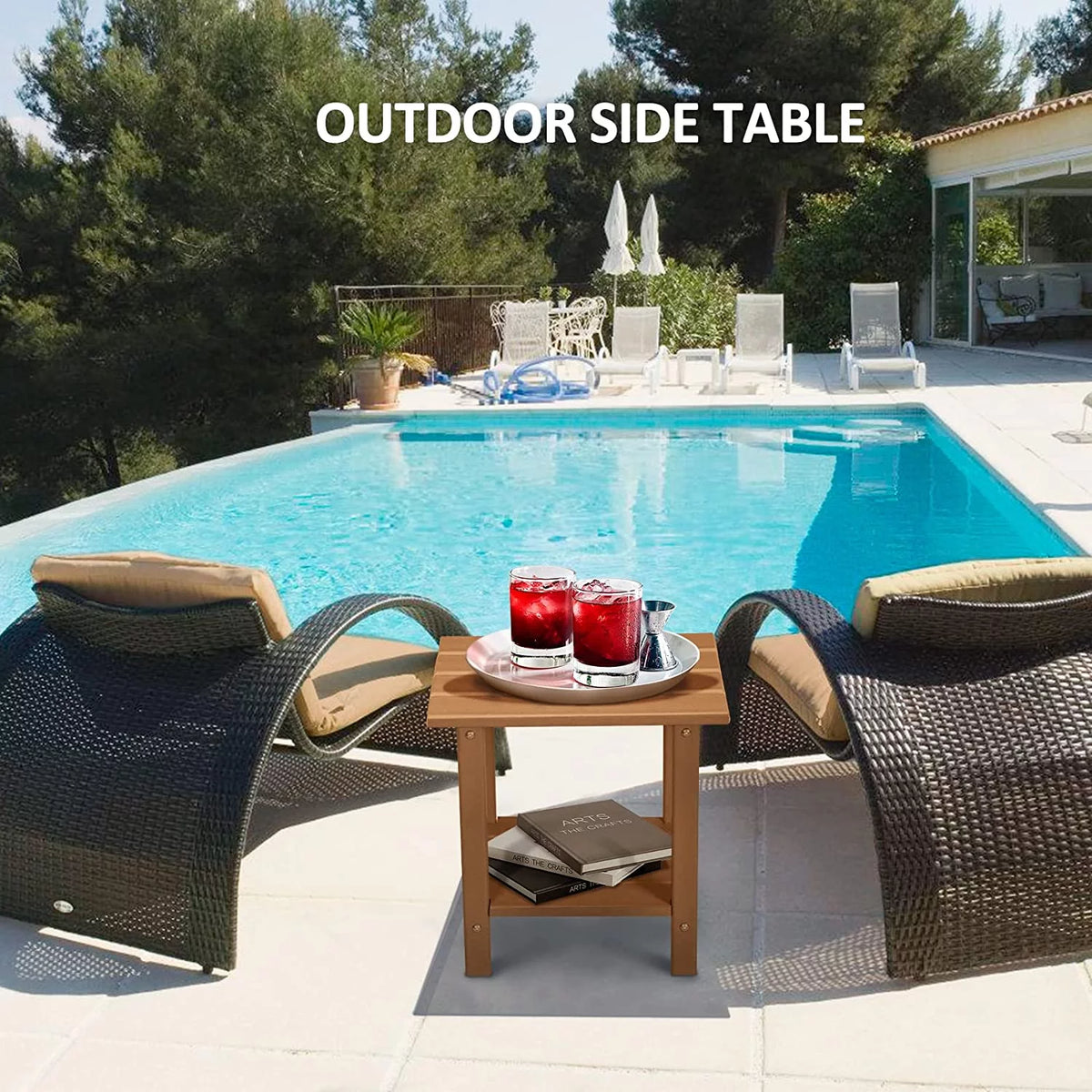 2-Tier HDPE Outdoor Side Table Rectangular Teak O219013