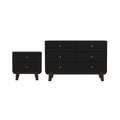 Matte Black Wood 6 Drawer Dresser and 2 Drawer Nightstand N568