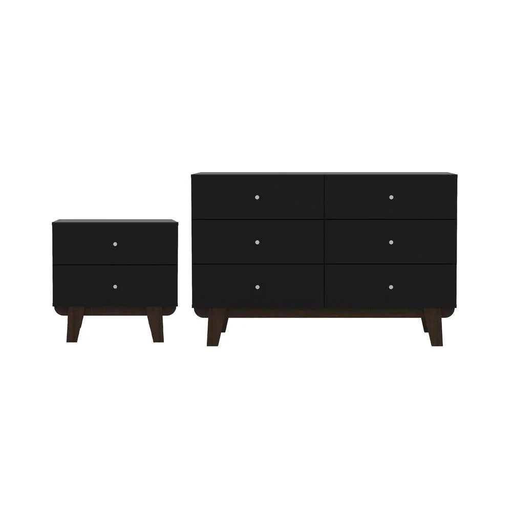 Matte Black Wood 6 Drawer Dresser and 2 Drawer Nightstand N568