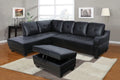 96" Wide Black Leather Left Hand Facing Sectional Sofa & Chaise with Ottoman Y464188