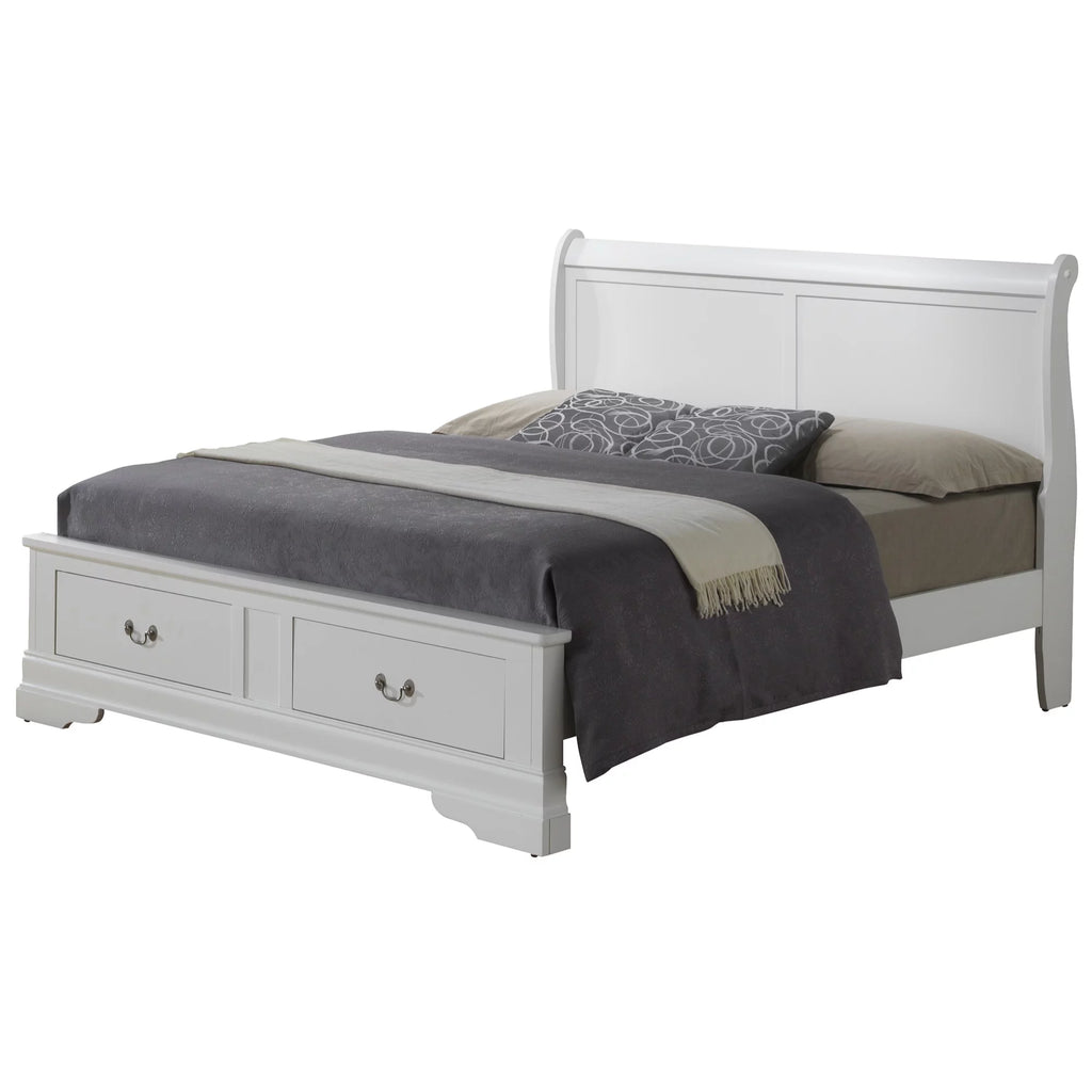 White Queen Size Wood Storage Sleigh Bed U9531