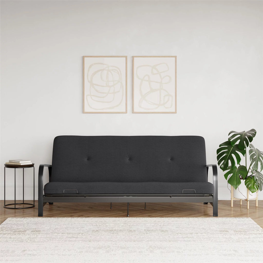 6-Inch Futon Mattress with Tufted Cover, Full, Black Linen Z30815