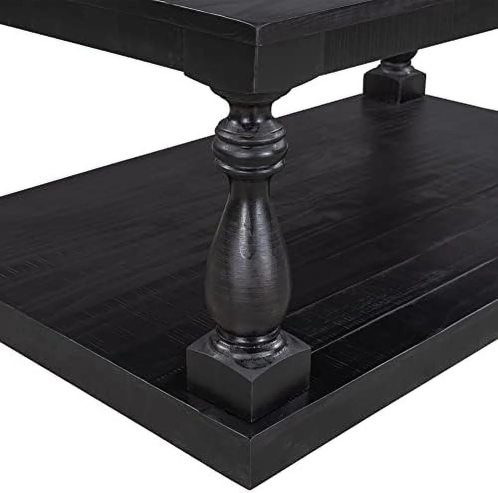 Black Solid Pine Wood Storage Coffee Table M554483