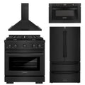 30 in. Gas Range, Range Hood, Microwave, Refrigerator in Black Stainless V86555
