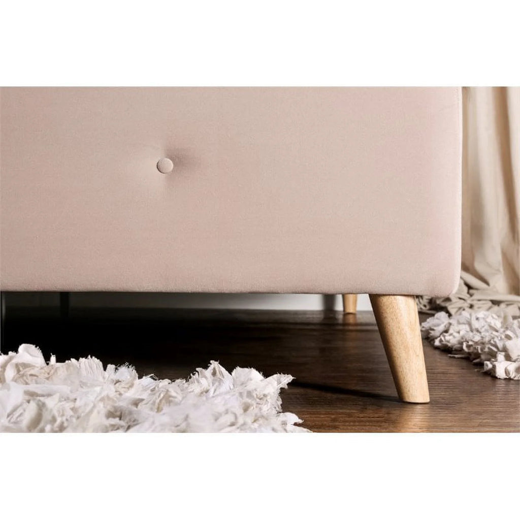Beige Chenille Upholstered Queen Platform Bed K326706