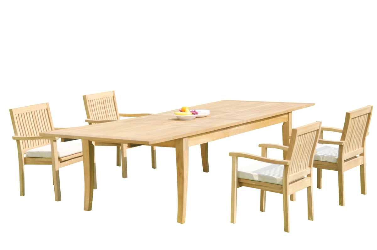 Grade-A Teak 5 Pc Dining Set with 4 Stacking Arm Chairs E93388