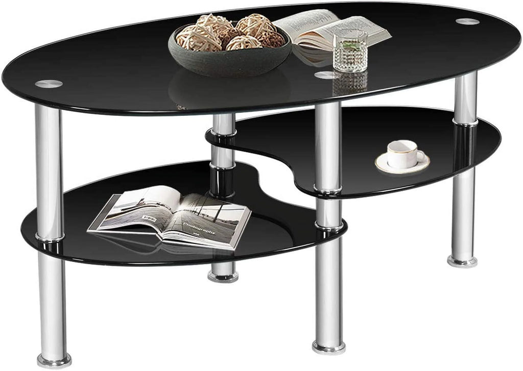 Black Oval Glass Coffee Table Q258