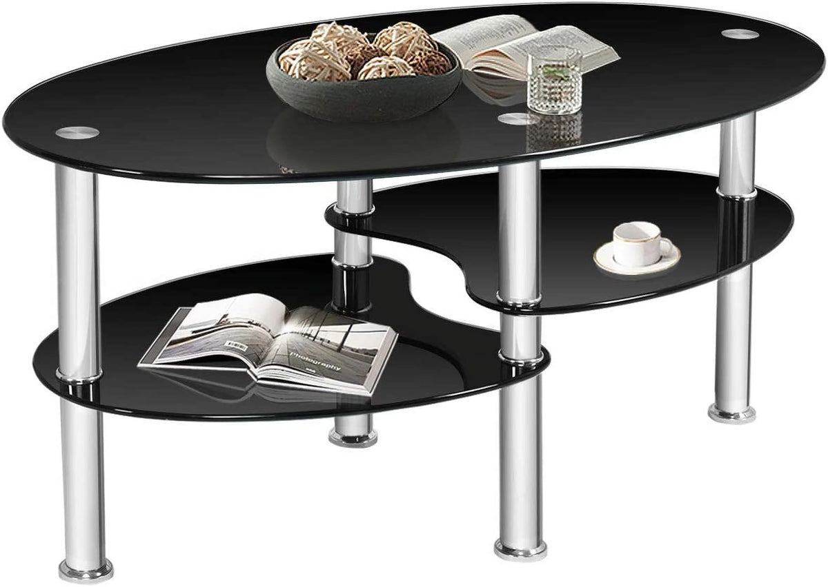 Black Oval Glass Coffee Table Q258