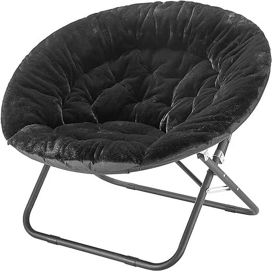 Black Oversized Faux Rabbit Fur Saucer Chair N1805