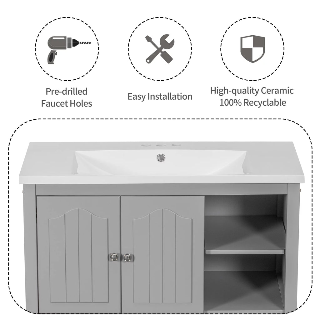 36" Gray Bathroom Vanity with Ceramic Sink Z146582