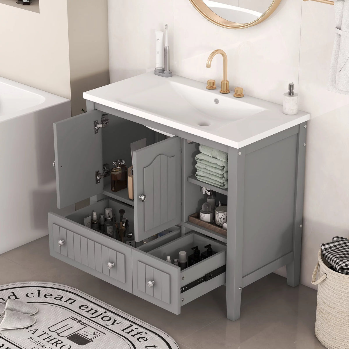 36" Gray Bathroom Vanity with Ceramic Sink Z146582