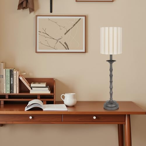 Black Scalloped Table Lamp with Bamboo Lamp Post W33591