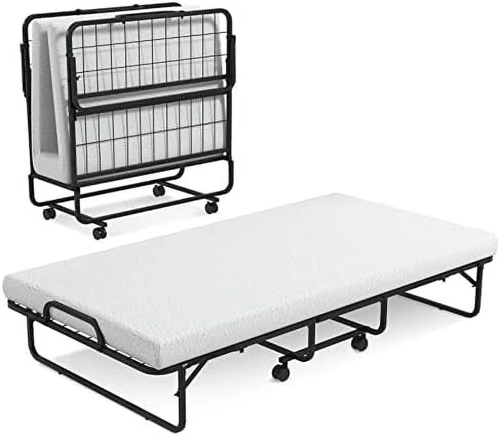 Folding Bed with 4 Mattress Twin Size Metal Frame Memory Foam H516