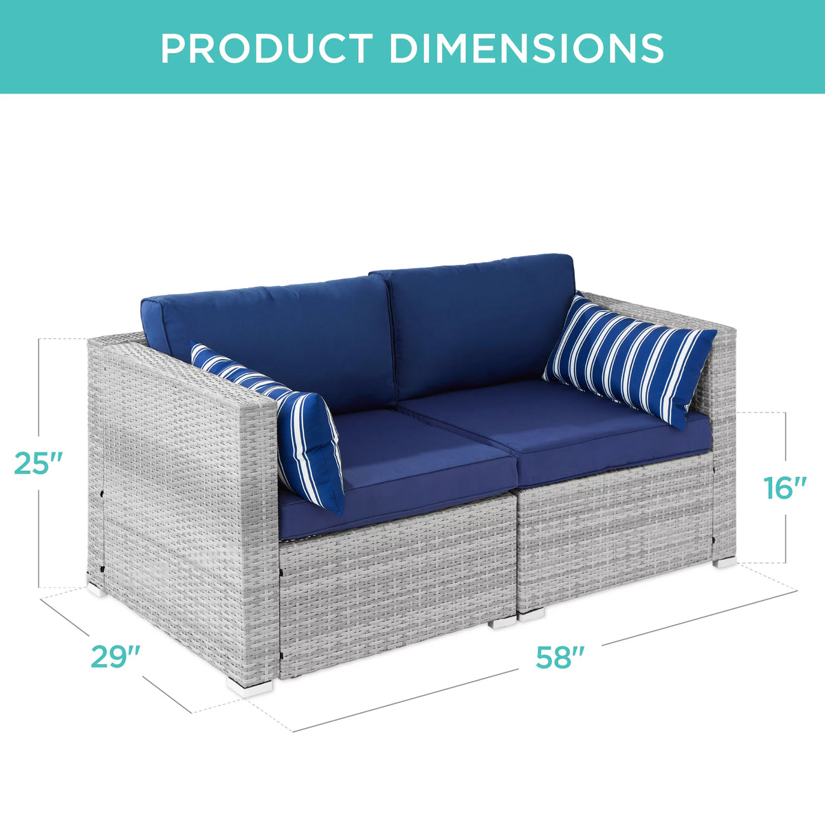 2-Person Wicker Patio Loveseat with 2 Accent Pillows E95751
