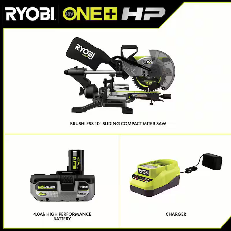 18V Brushless Cordless 10 in. Sliding Compound Miter Saw Kit with Battery and Charger J643059