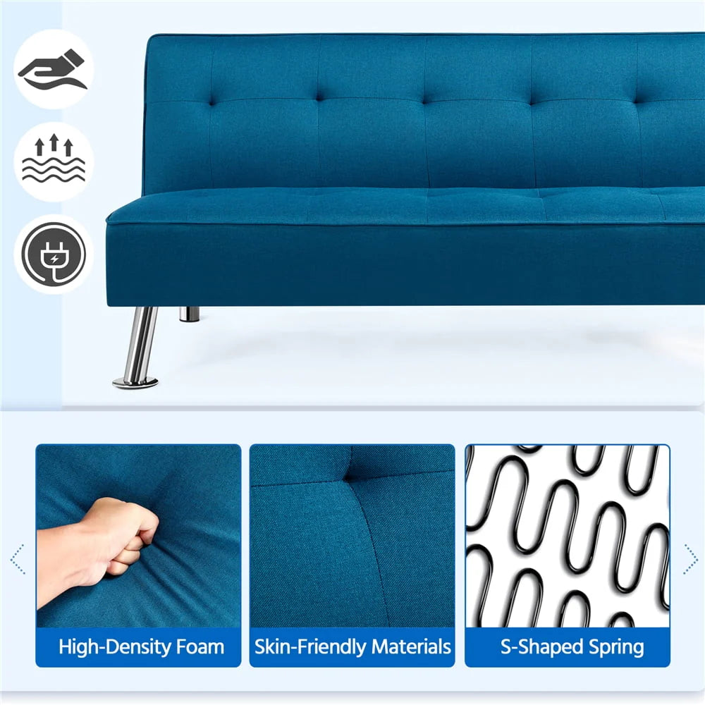 Blue Fabric Convertible Futon K3848