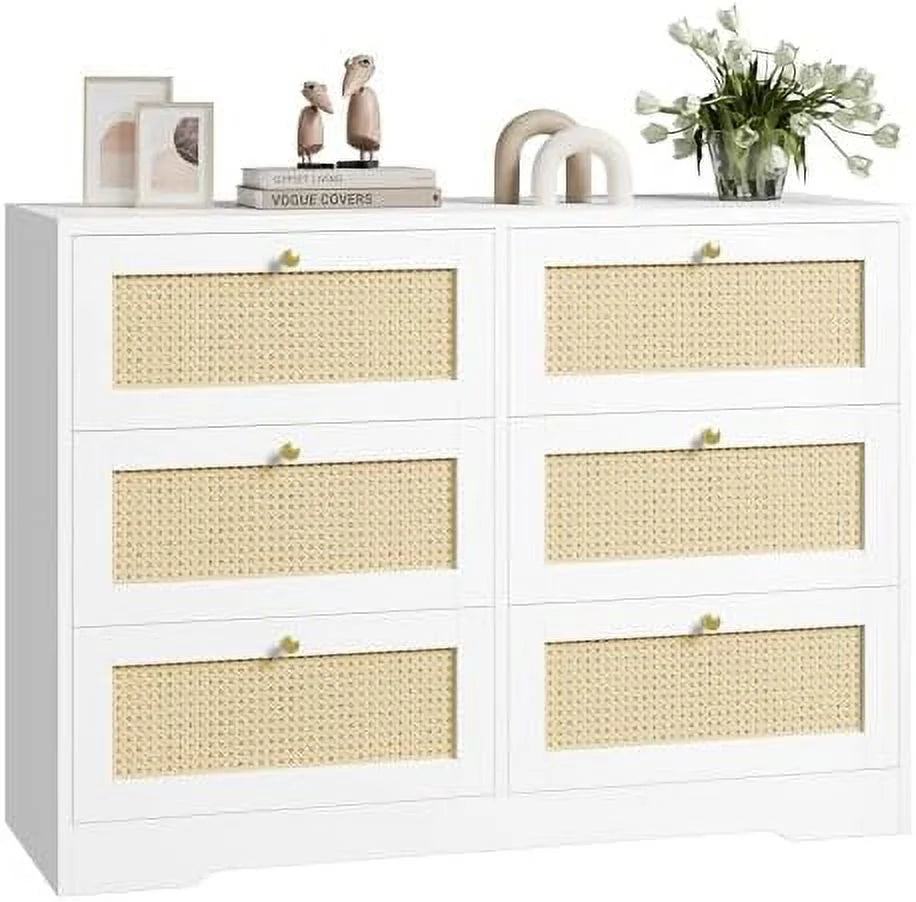 White 6 Drawer Rattan Dresser X658106