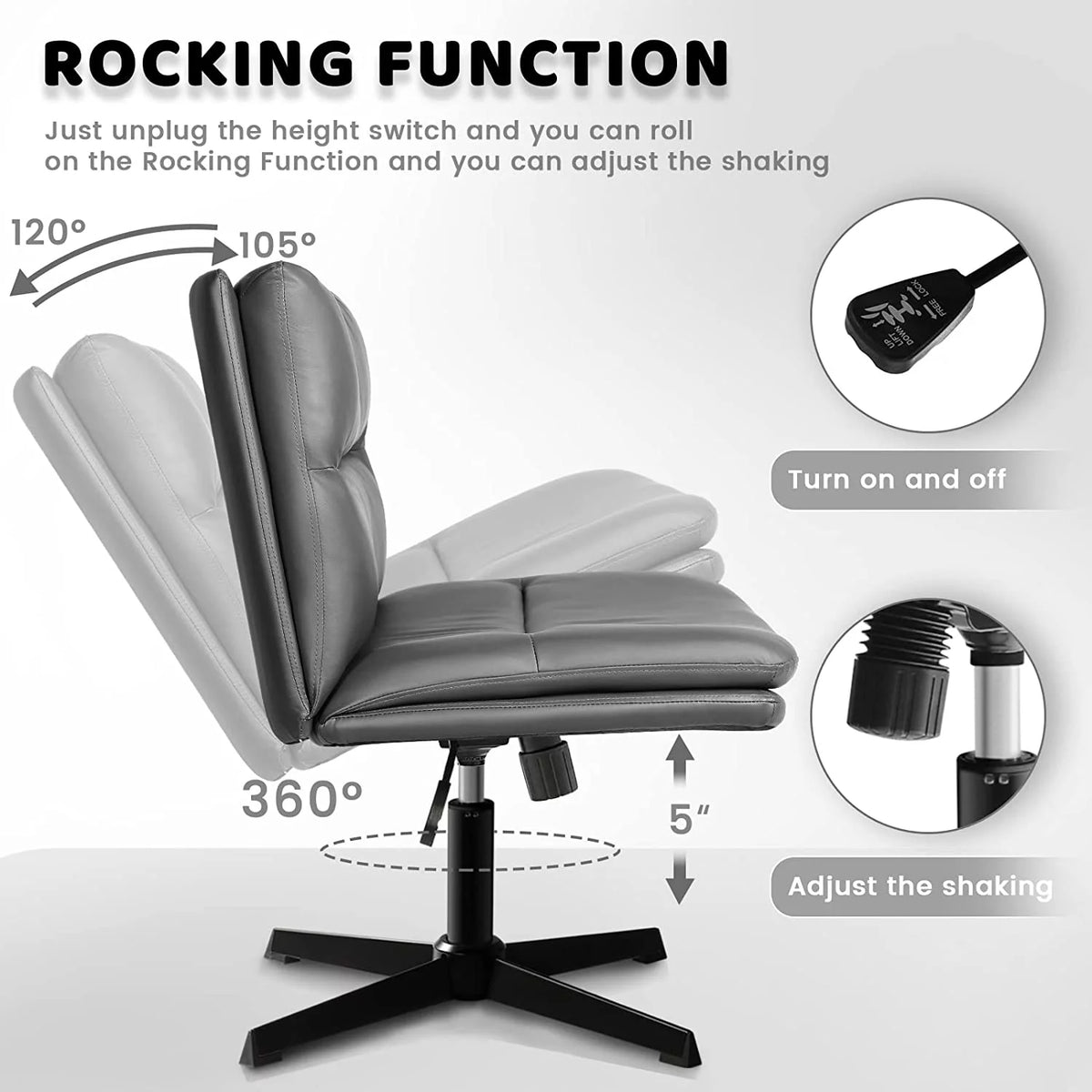 Grey PU Leather Armless Swivel Desk Chair H21932
