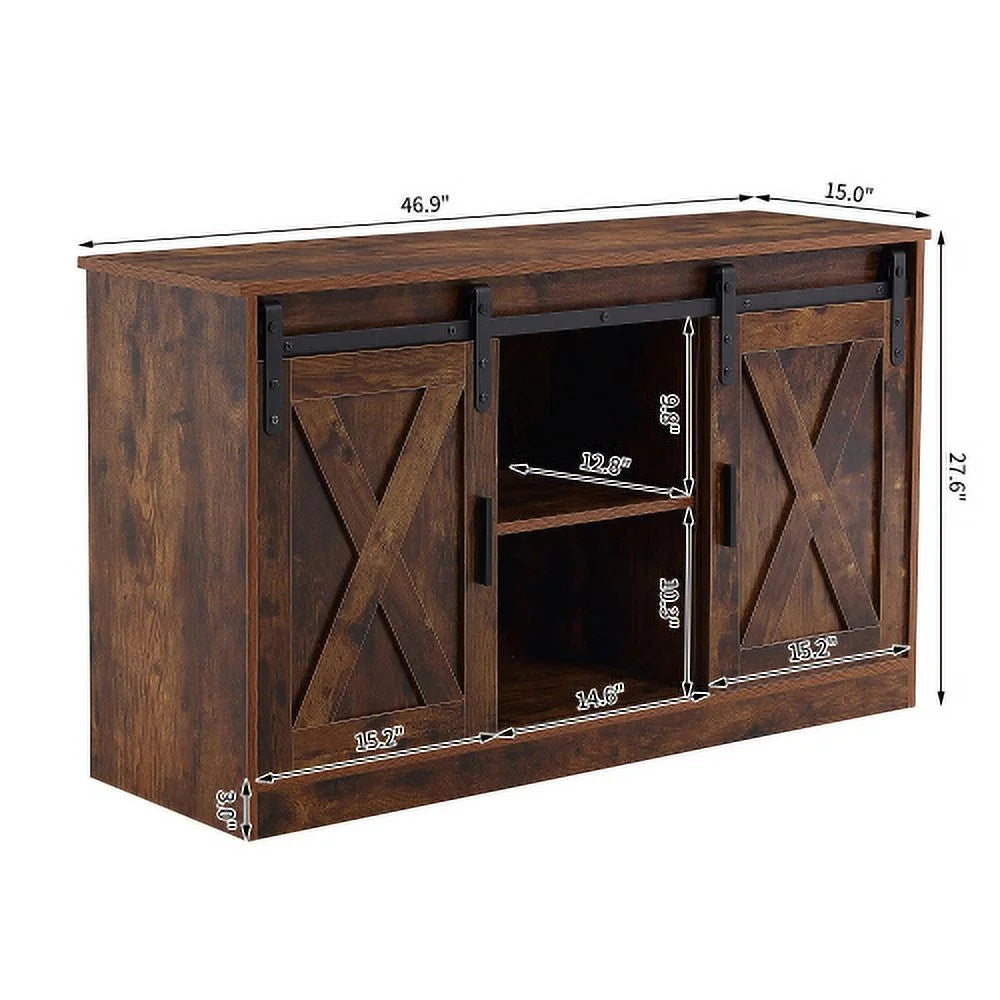 Wooden TV Stand with Storage Cabinet & 2 Sliding Barn Doors A30546