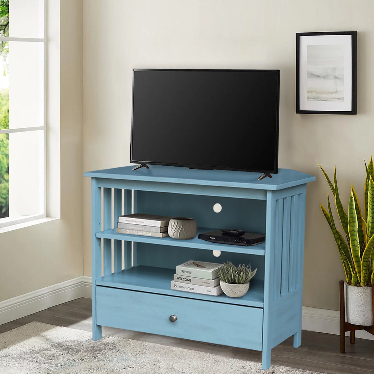 Solid Wood TV Stand with Shelves and Drawer X275168